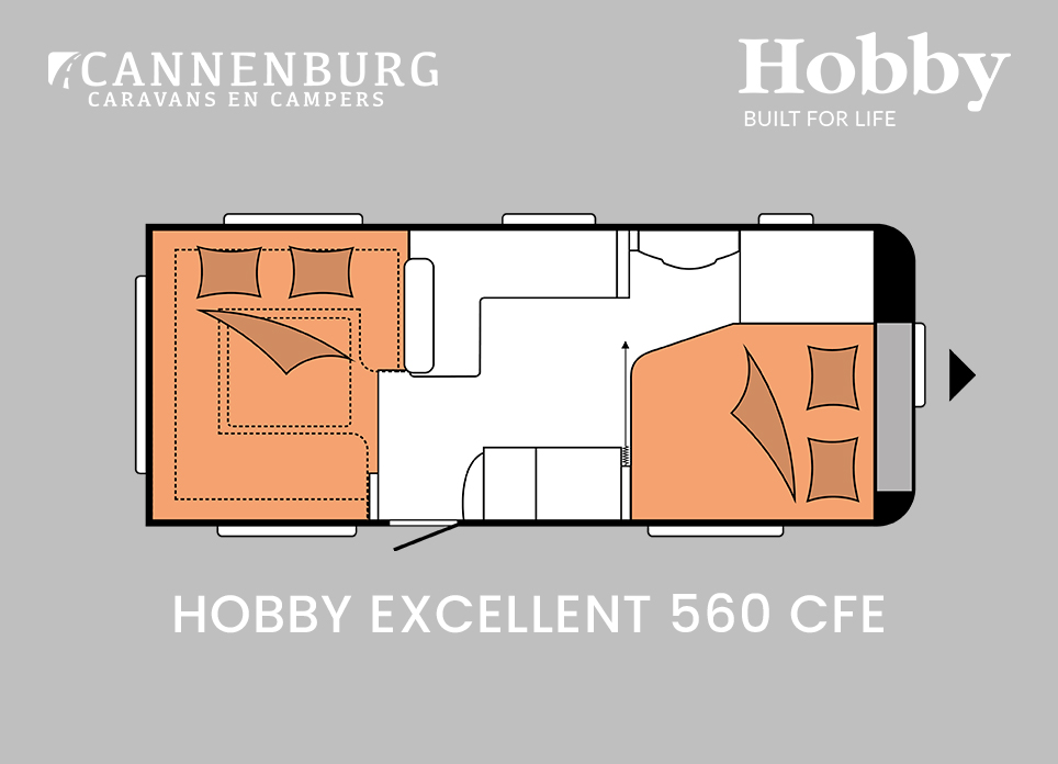 Hobby Excellent 560 CFe Model 2024 Caravan Cannenburg Caravans En   Hobby Excellent 560 CFe Model 2024 Caravan Plattegrond Slapen 